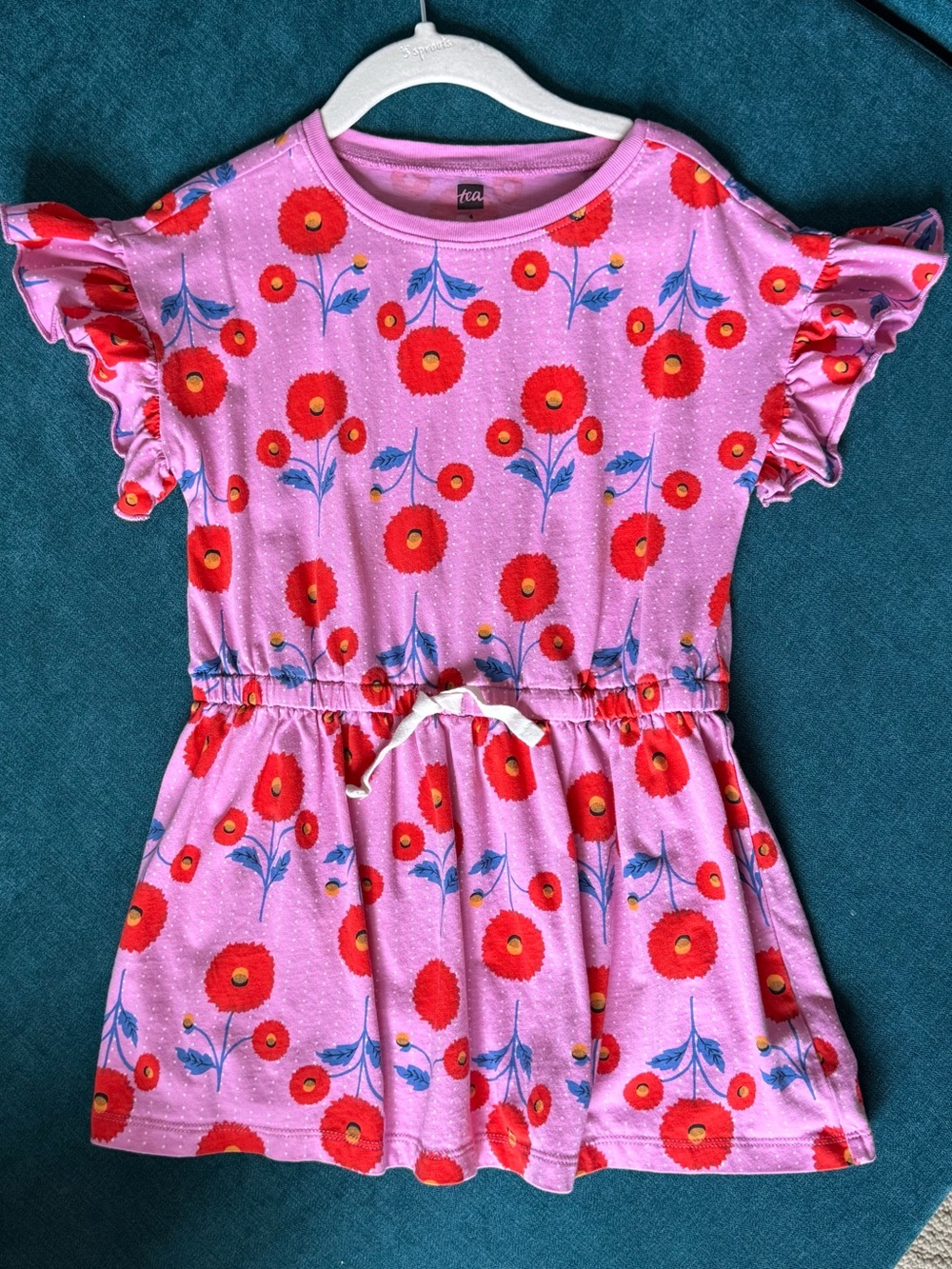 Tea Collection Pink Floral Ruffle-Sleeve Dress